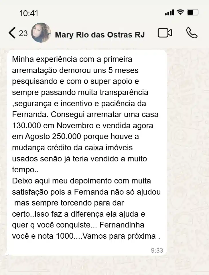 Depoimento de cliente LINK no WhatsApp